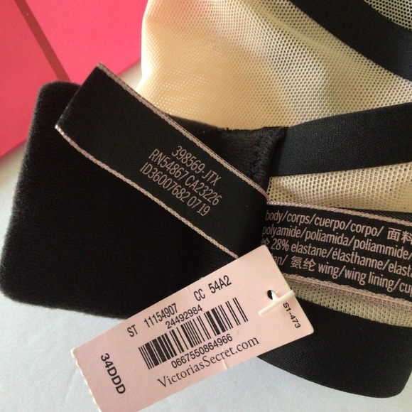 VICTORIAS SECRET BLACK LINED DEMI BRA NWT 34DDD - Picture 9 of 15
